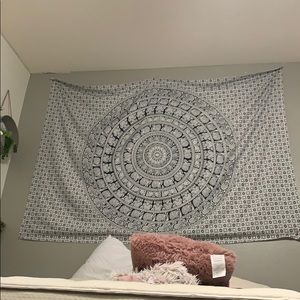 large black and white tapestry